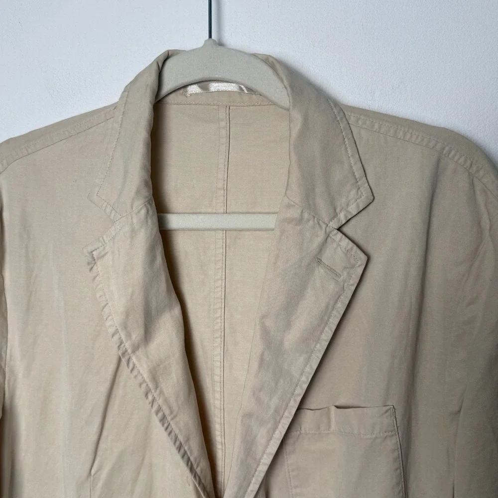 MNG Mango Mens Slim Fit Unstructured Cotton Blazer Jacket Beige Tan Size 40 US‎